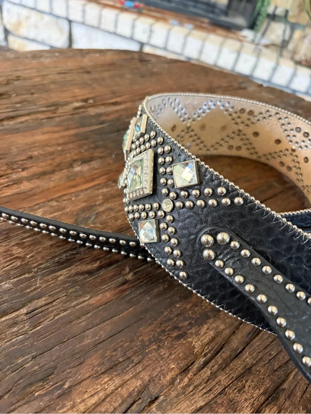 Women's Black Crystal Western Belt with Ornate Silver Buckle small